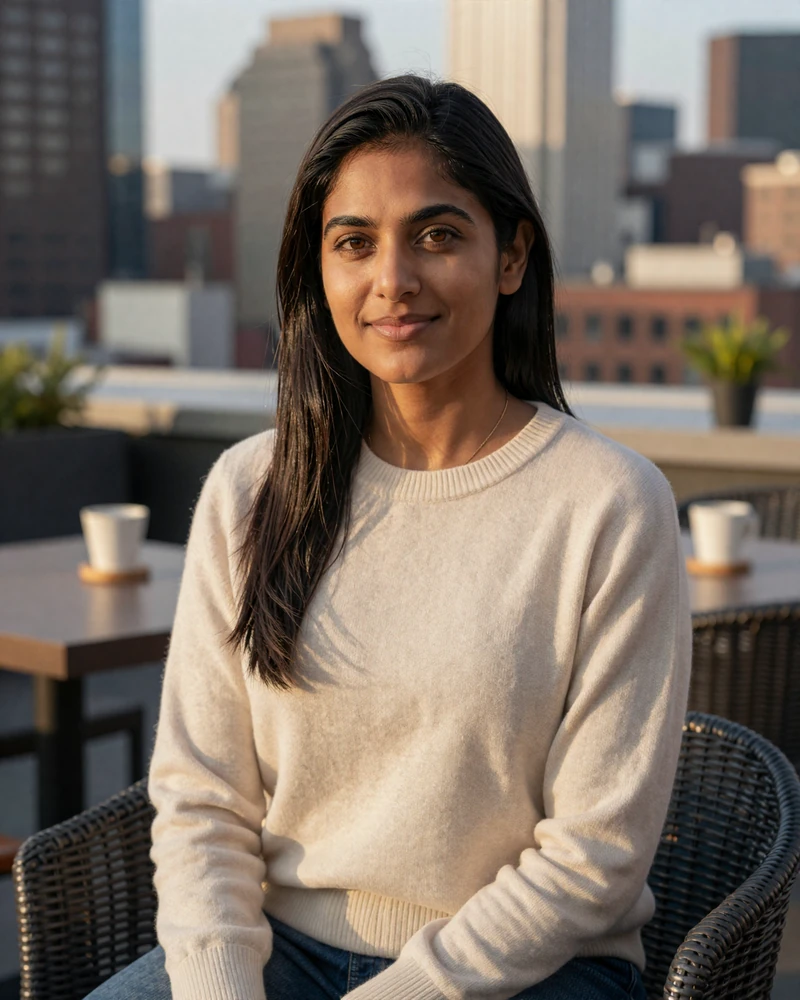 Verified woman otolaryngologist on MedMatch Dating at a Boston rooftop cafe at golden hour