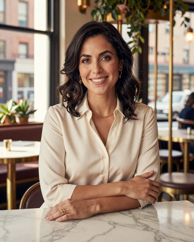 Verified woman gastroenterologist on MedMatch Dating at a Brooklyn cafe in morning light