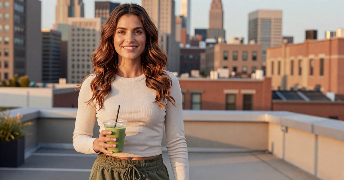 Verified physical therapist on MedMatch Dating photographed on a Brooklyn rooftop at golden hour