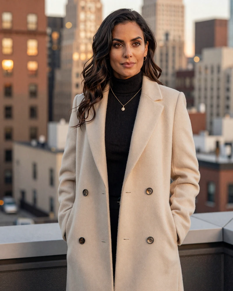 Verified woman surgeon on MedMatch Dating photographed on a Manhattan rooftop at golden hour