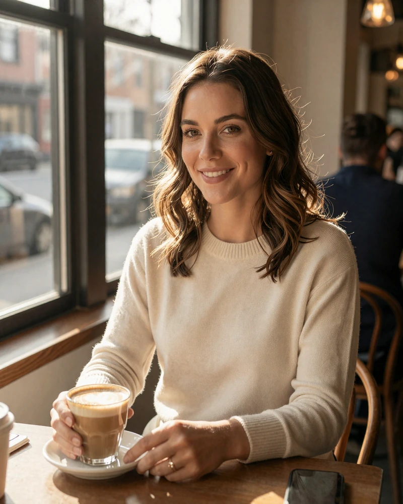Verified woman family doctor on MedMatch Dating photographed in a Brooklyn café